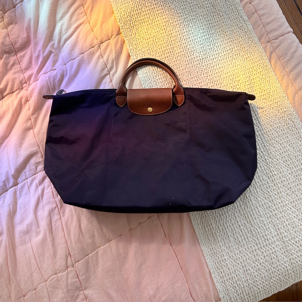 Authentic Longchamp Weekender Le Pliage Carryon Tote Bag - Purple Nylon Leather